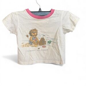 Tommy Hilfiger Kids Beige Tee with Pink Collar